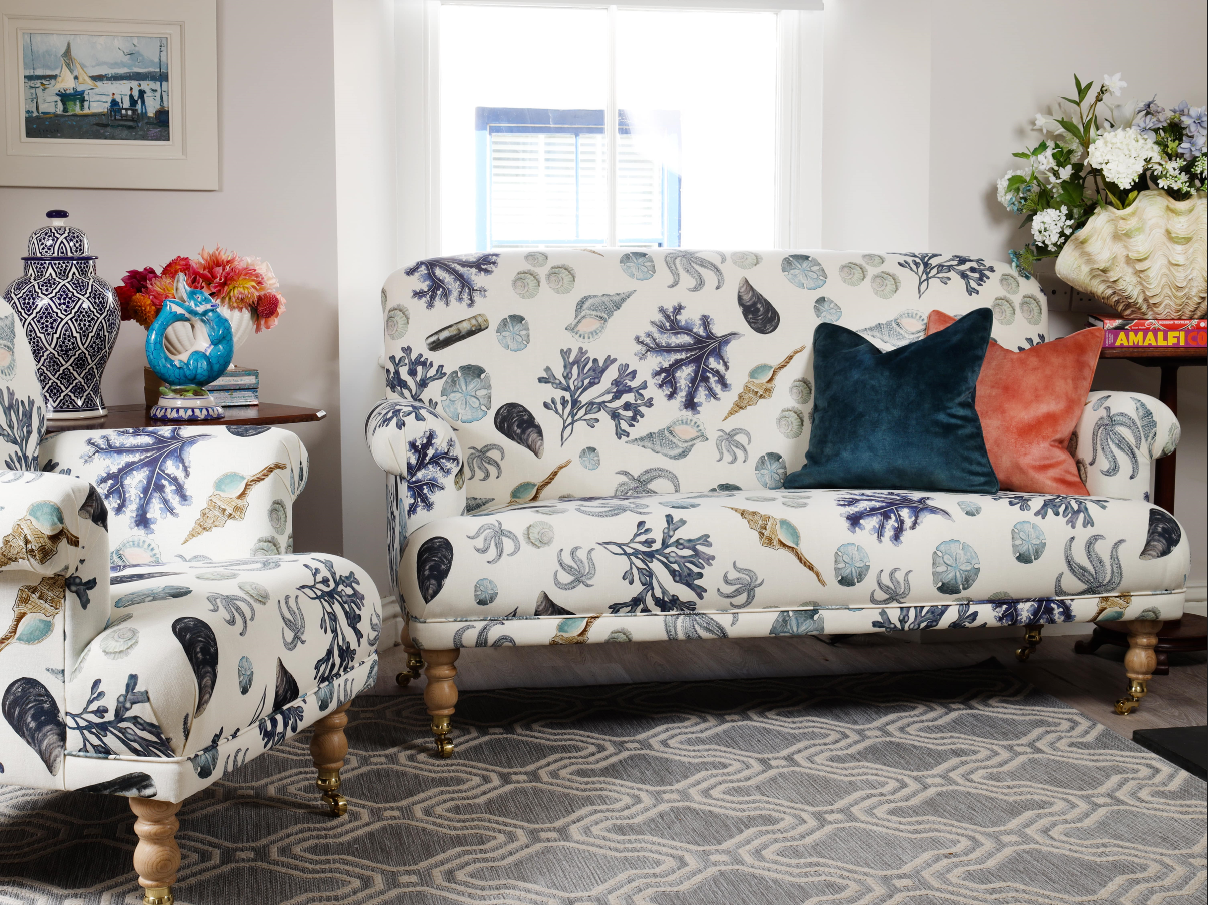 Luxury & unique Rockpool Off White Linen coastal design sofa and armchair- home furniture - living room-Cream Cornwall