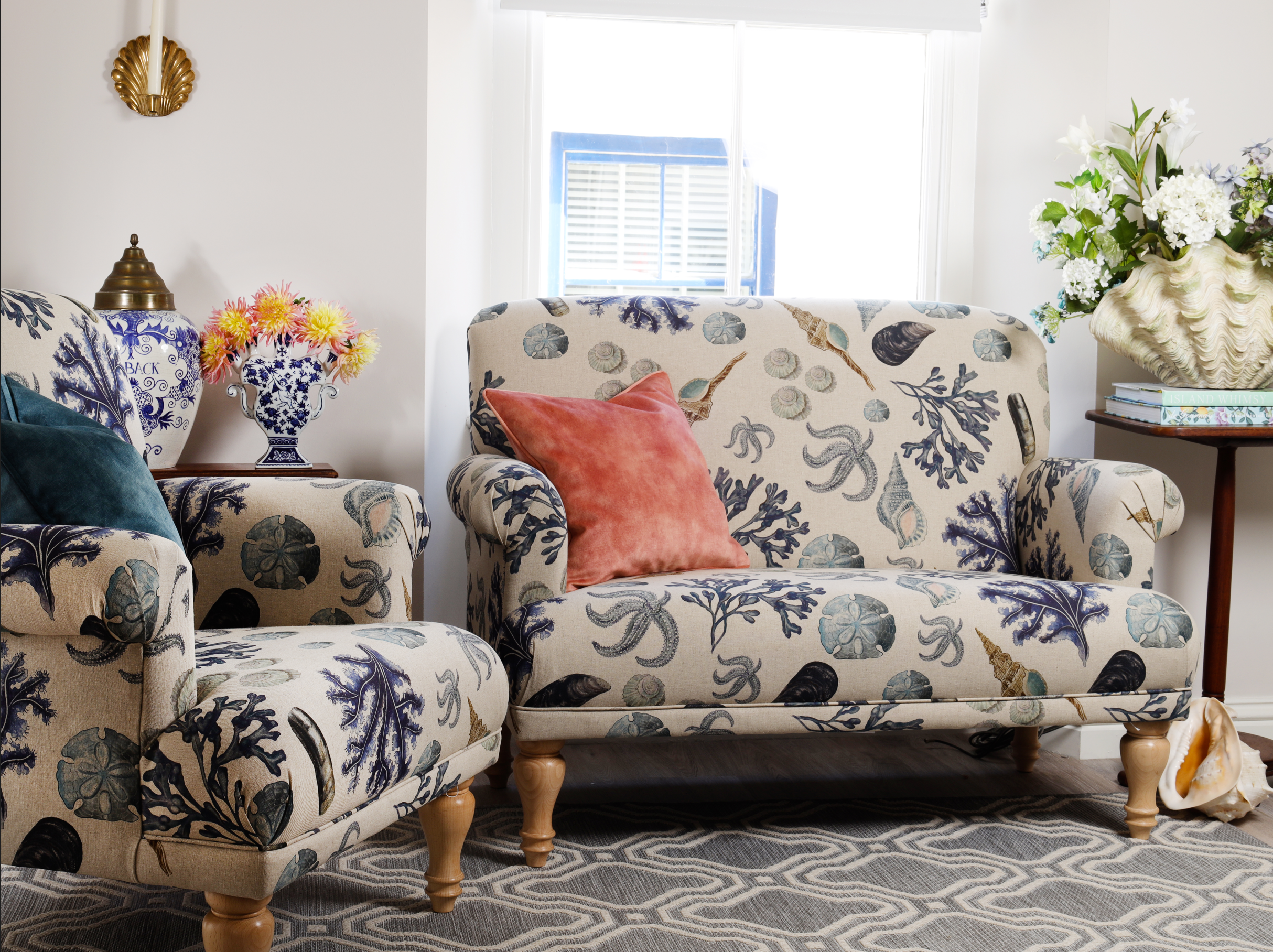 Luxury & unique Rockpool coastal design sofa and armchair- home furniture - living room-Cream Cornwall