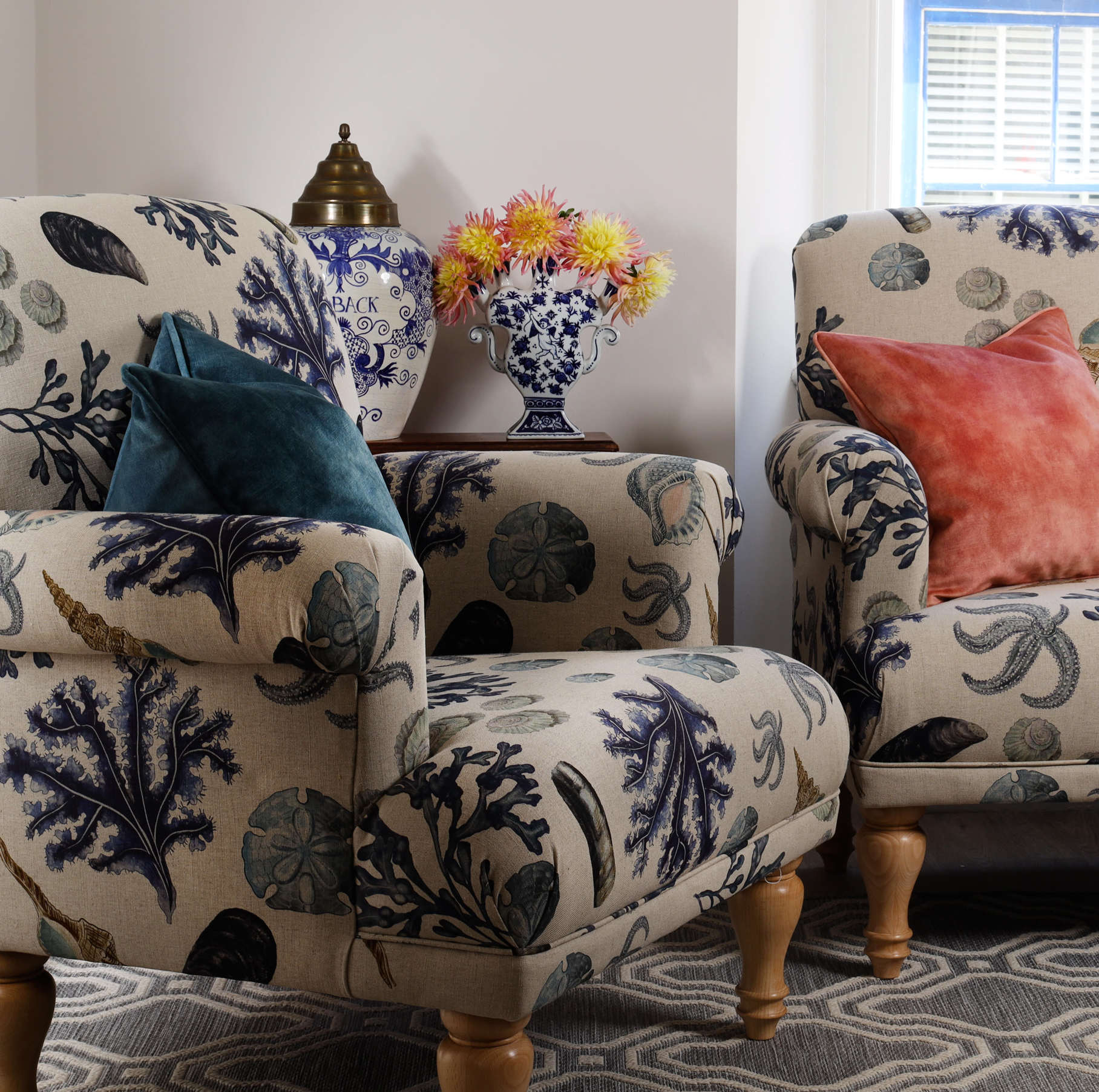 Luxury & unique Rockpool natural Linen coastal design armchair- home furniture - living room-Cream Cornwall