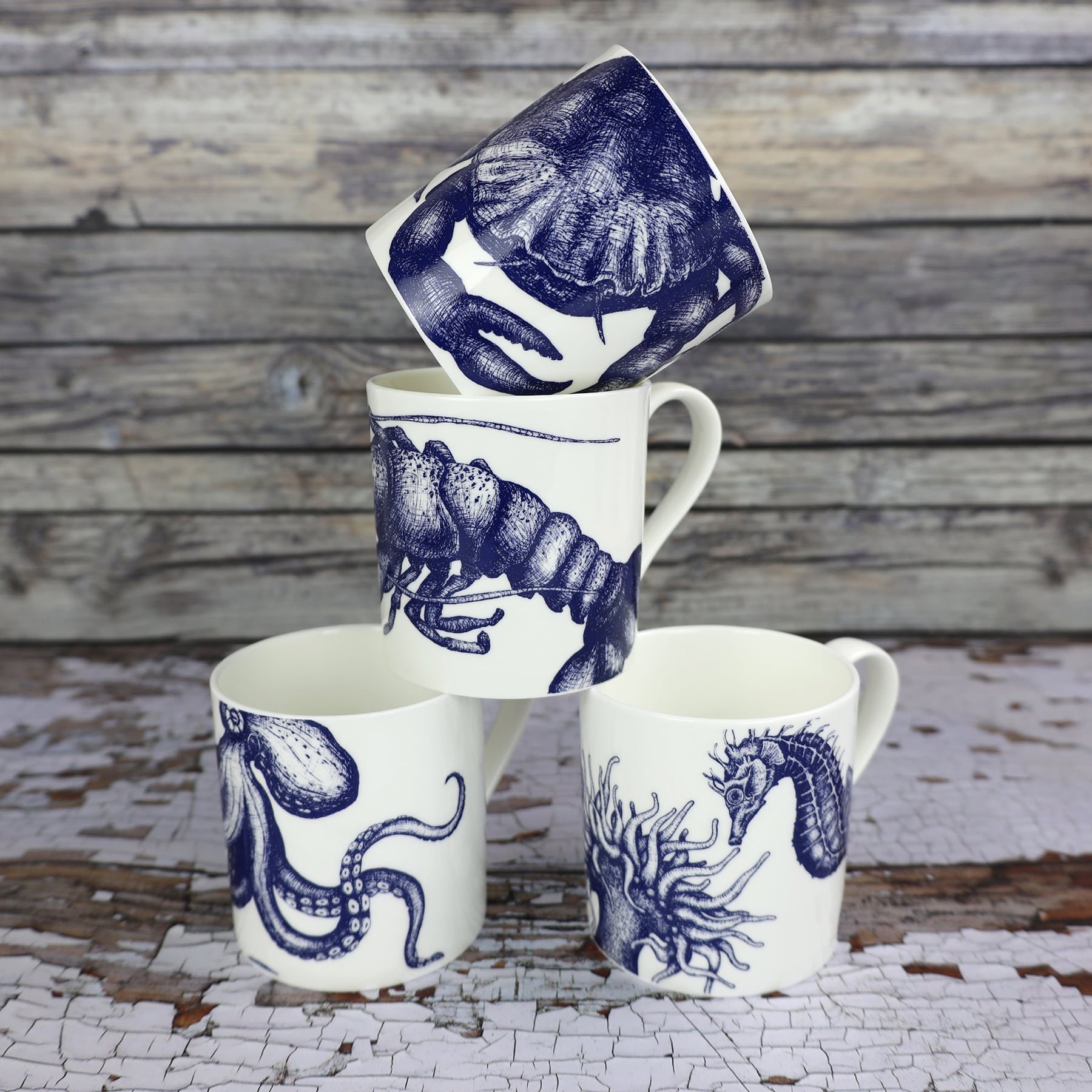 Creature Cups With Lobster~ gray porcelain coffee mug/cup