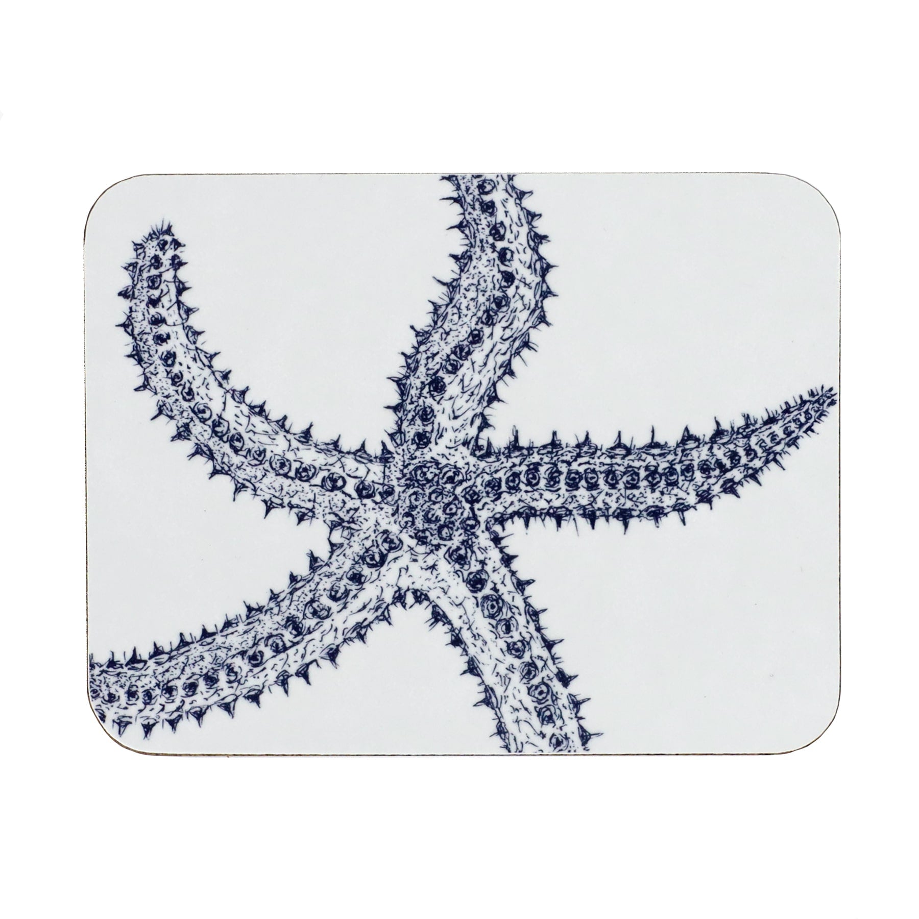 Starfish Design in Navy on a white Coaster