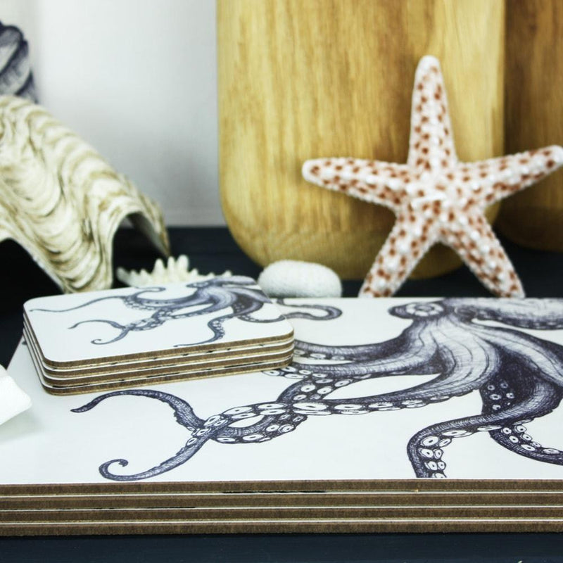 Blue And White Octopus Design Coaster -Kitchen & Dining- Cream Cornwall