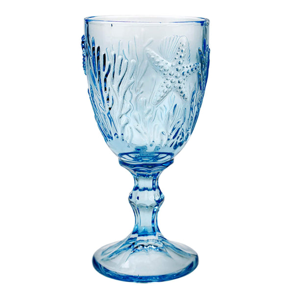  Blue goblet with embossed sea creatures in the glass