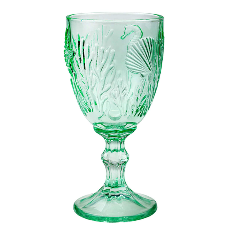 Soft Green  goblet with embossed sea creatures in the glass