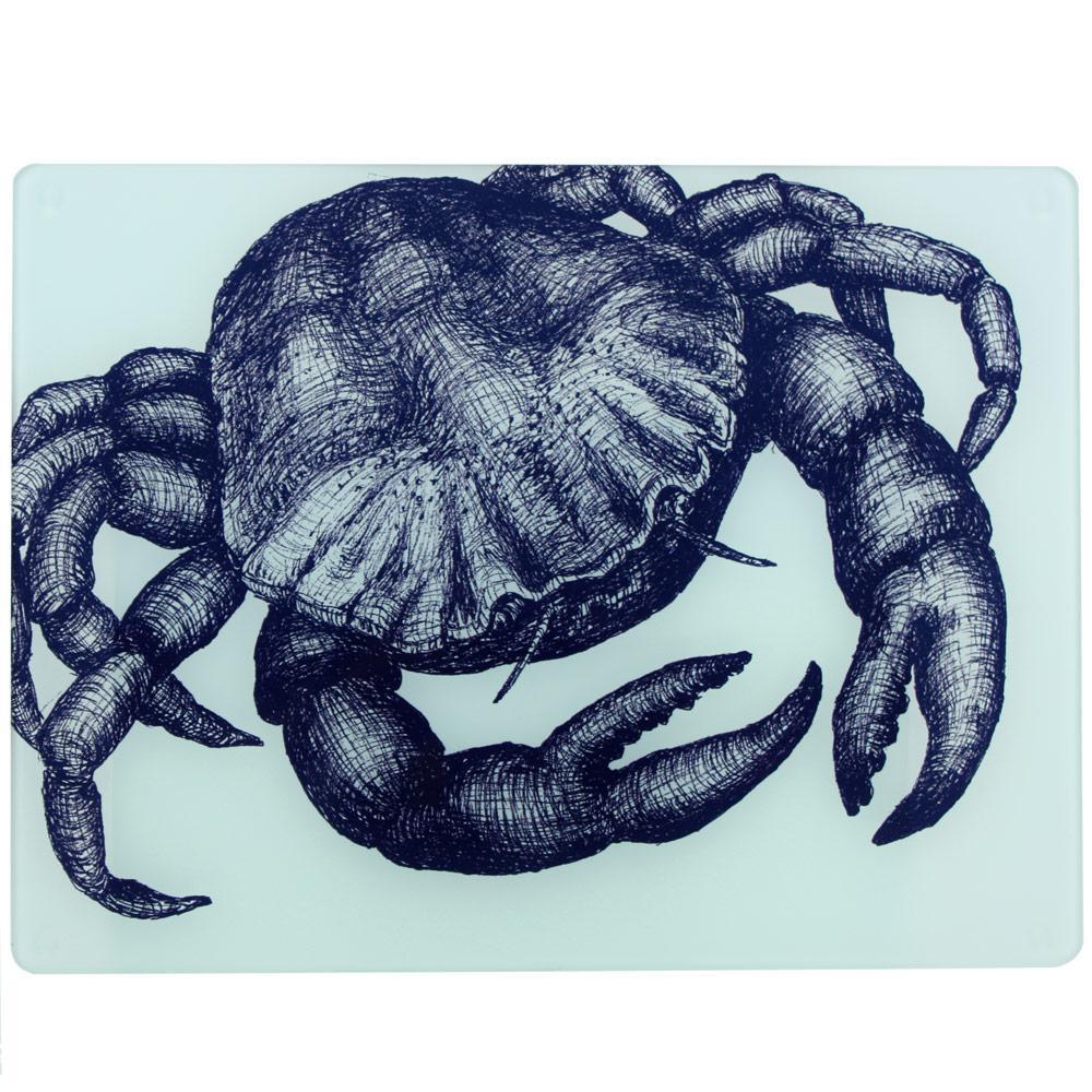 Worktop saver on toughened recycled glass with our crab design