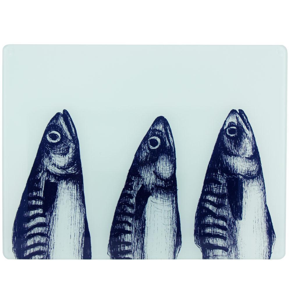 Worktop saver on toughened recycled glass with our Mackerel Heads design
